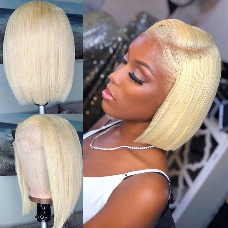 #613 Blonde Color Bob Straight Hair Lace Wigs