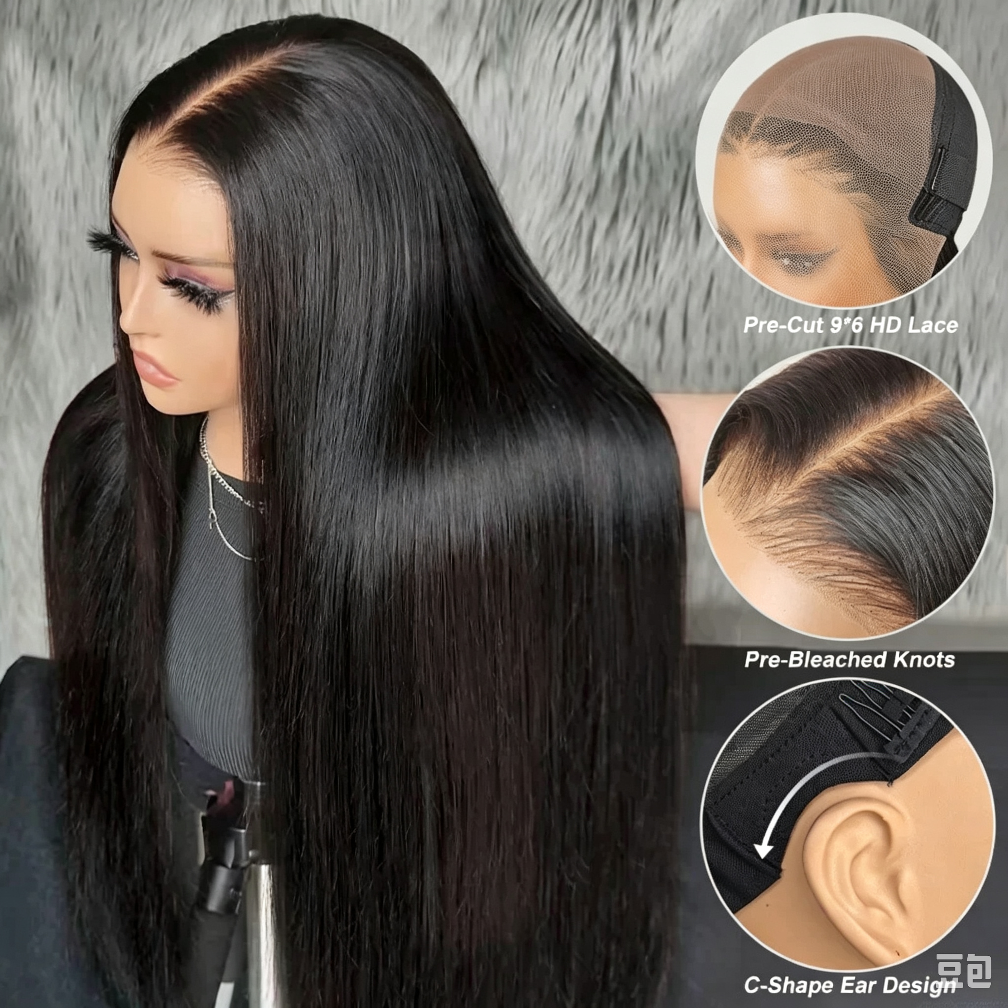 M-Cap Wear Go 9x6 Silky Straight HD/Skin Lace Glueless Wig Pre Bleached Tiny Knots Wig