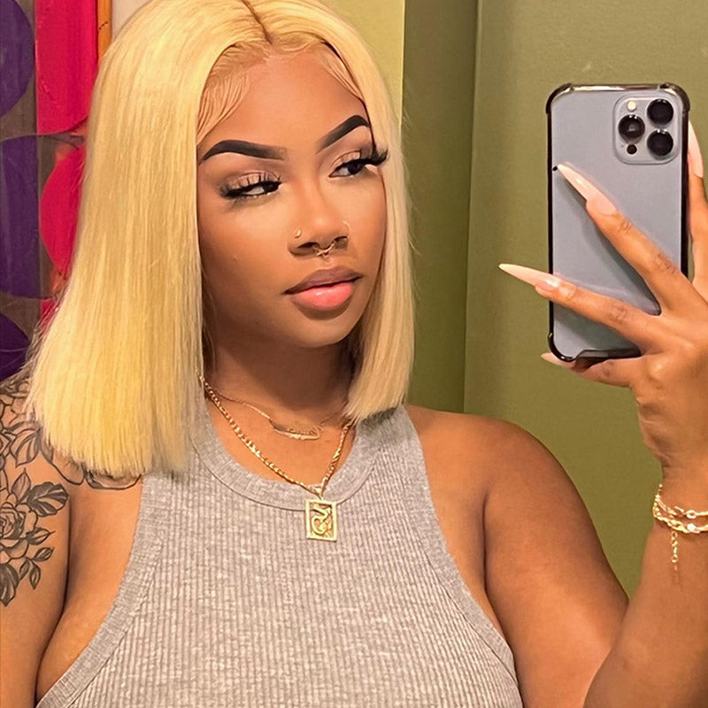 #613 Blonde Color Bob Straight Hair Lace Wigs