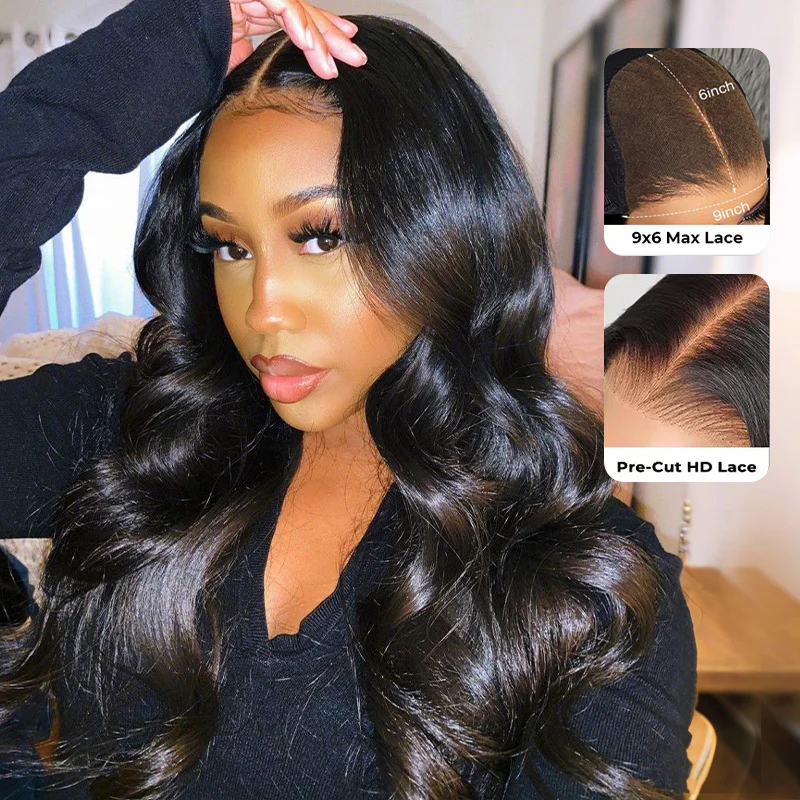 M-Cap Body Wave 9x6 Wear Go Glueless Wig Pre Bleached Tiny Knots HD Lace Wig